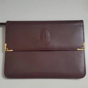 Pre Owned Authentic Cartier Must de Cartier Logo Leather Bordeaux Clutch Bag